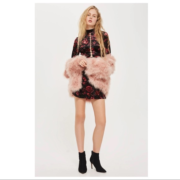 NEW TOPSHOP FLORAL VELVET SKATER DRESS - Picture 8 of 8